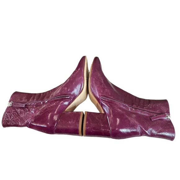 Zara Basic Burgundy Leather Ankle Boots Block Heel Size 35 / US 5 - Picture 2 of 6